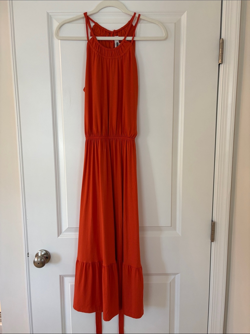 LOFT Bright Orange Halter Maxi Dress with Tie Waist